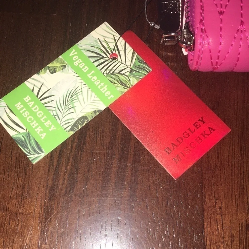 Badgley Mischka Wallet Hot Pink braid stitching Vegan NWT